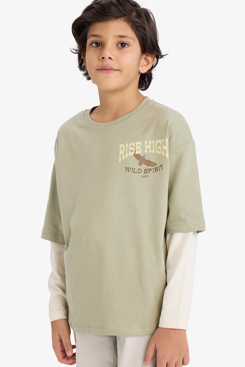 ديفاكتو تيشيرت اولادي كم طويل اوفر سايز برقبة مستديرة - Image 1